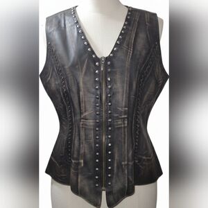 Cripple Creek Studded Black Leather Vest